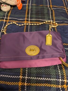 Coach Purple Two-Tone Turnlock Shoulder Bag with Gold Hardware